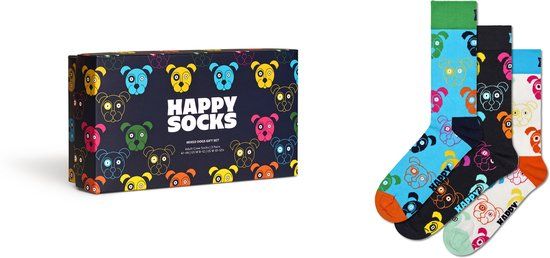 Happy Socks 3 paar sokken - Heren & Dames - Maat 41-46 - Dierenprint, Hond