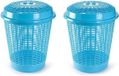 Plasticforte panier à linge avec couvercle - 2 pièces - 50 litres - Bleu clair - Rond