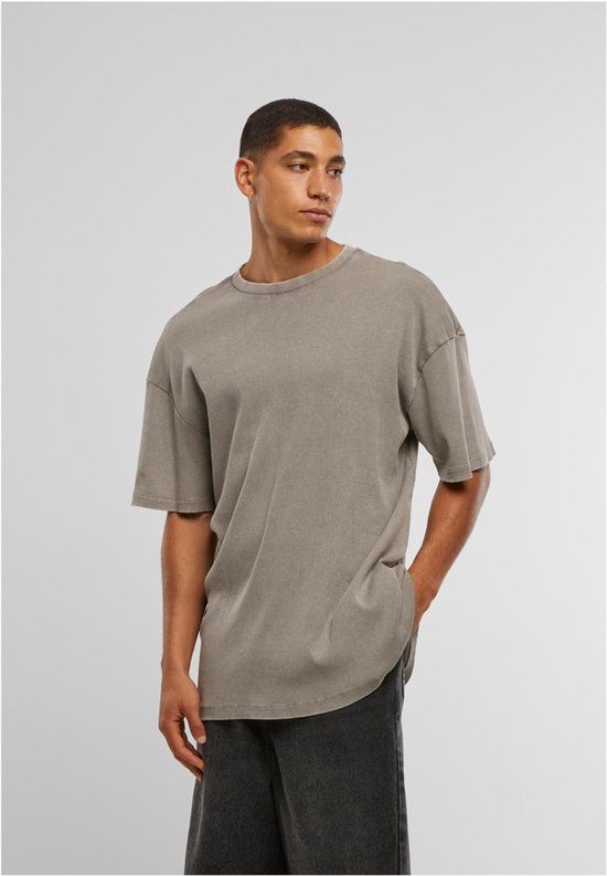 Urban Classics Washed Look Ribbed T-shirt Heren T-shirt - lichtgrijs - L