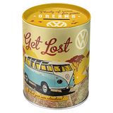 Nostalgic-Art Retro Spaarpot, Bulli T1 – Let's Get Lost – Geschenkidee voor VW-bus, Spaarvarken in metaal, Vintage Spaarblik, 1 l