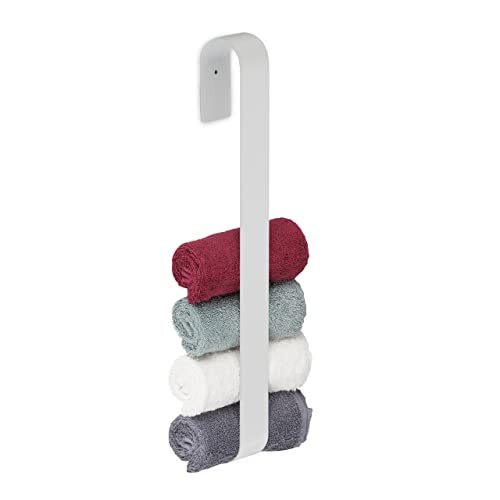Relaxdays Handdoekhouder zonder boren, roestvrij staal, 45 cm, zelfklevende handdoekstang, gastenhanddoekhouder badkamer, wit