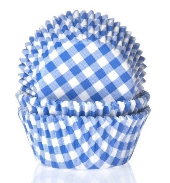 House of Marie Cupcake Cups Boerenbont Ruit Blauw 50x33mm. 50st
