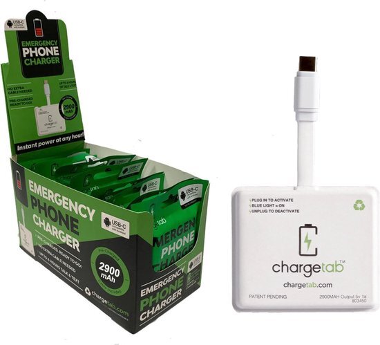 ChargeTab Upcycled Powerbank - 2900mAh Mobiele USB-C Oplader - Noodpakket voor Festival, Auto en Stroomstoring - 10 Stuks
