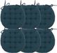 Atmosphera Coussin de chaise de jardin - 6x - bleu foncé - coton - 38 x 38 x 6.5 cm - coussin d'assise rond en osier