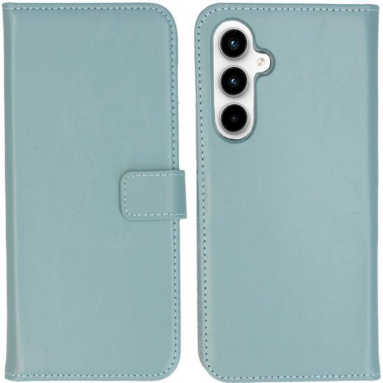Selencia Hoesje - Geschikt voor Samsung Galaxy A55 (5G) - Echt Lederen Bookcase - Air Blue