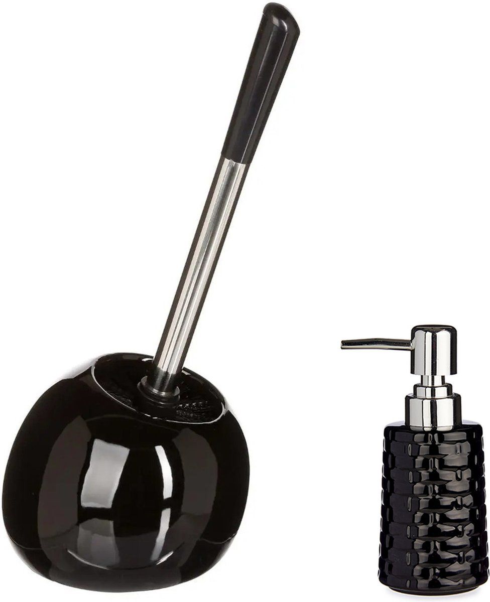 5five - WC-borstel met houder - zwart/rvs - Zeeppompje 350 ml