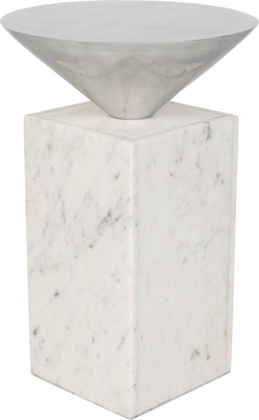 Zuiver Pride Bijzettafel - Rond - 30 cm - Metaal/Marmer - Wit