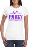 Bellatio Decorations T-shirt voor dames - lets party - wit - glitter - S