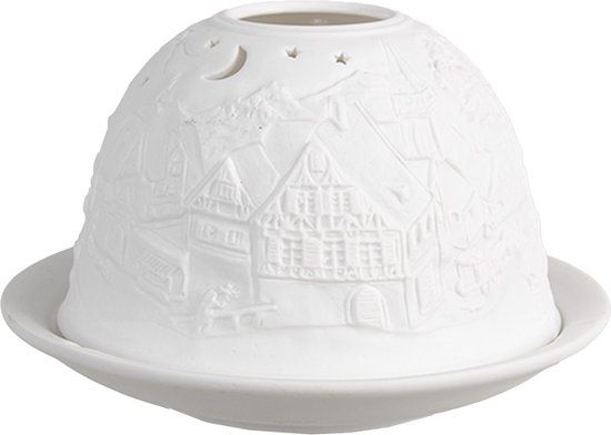Clayre & Eef Waxinelichthouder Ø 12x8 cm Wit Porselein