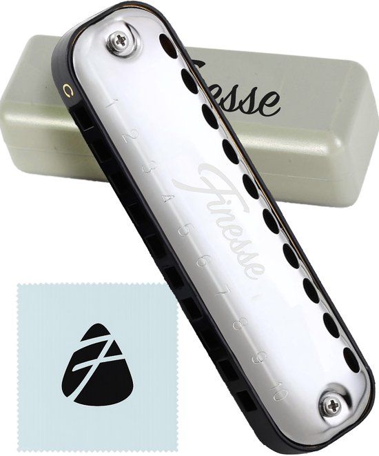 Finesse Mondharmonica – C Majeur – met Case - voor Volwassenen & Kinderen - Zilver