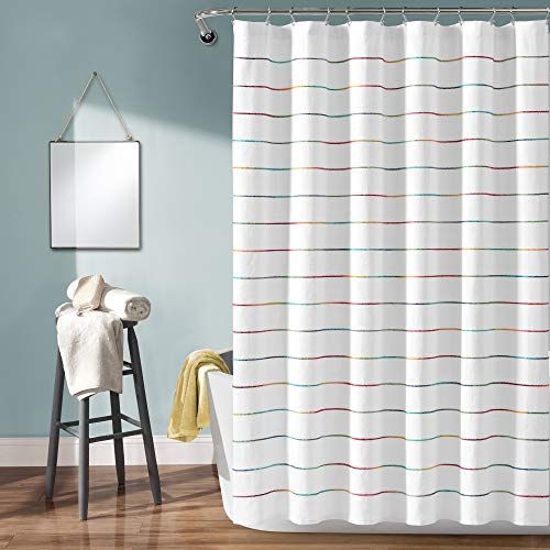 Lush Decor Ombre Stripe Garen Geverfd Katoen Douchegordijn, 72\" x 72\", Regenboog