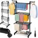 Zortiva Séchoir pliable vertical 178 cm avec 3 niveaux, 4 roues et crochets latéraux pour vêtements