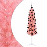 vidaXL Épine artificielle étroite avec boule de Noël 150 cm 150 LED blanc chaud rose