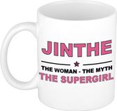 Bellatio Decorations naam cadeau mok - Jinthe - Woman Myth Supergirl - koffiemok - 300 ml - collega - moederdag