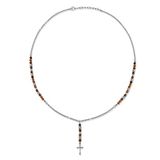 Frank 1967 7FN-0091 – Ketting Heren – Kruis Ketting – Geel Tijgeroog – Roestvrij Staal – 50+10 cm – Cadeau voor Mannen