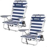 AKTIVE Set van 2 klapstoelen met meerdere posities voor strand, tuin, terras of camping, marinera, 4 posities, 50 x 45 x 76 cm, inclusief tas, kantelbeveiliging, belastbaar tot 110 kg, handgrepen