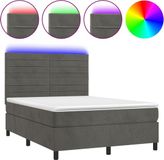 vidaXL Boxspring met matras en LED fluweel donkergrijs 140x200 cm