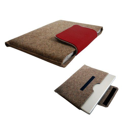The Felt Store Laptoptas van vilt, gemêleerd met donkerrode tabblad, ca. 42 x 28 cm, voor 15 inch laptops