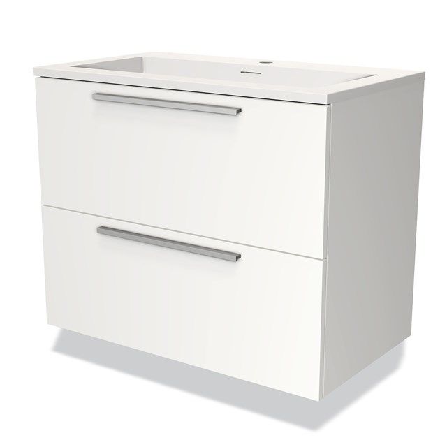Maxaro Badkamermeubel 80cm Modulo Mat Wit 2 Lades Vlak Wastafel Solid Surface