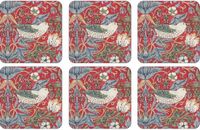 Pimpernel Strawberry Thief Onderzetters - Set van 6 - Rood/Multi - Kurk/Hout