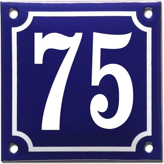 EmailleDesign® Emaille huisnummer blauw/wit nr. 75