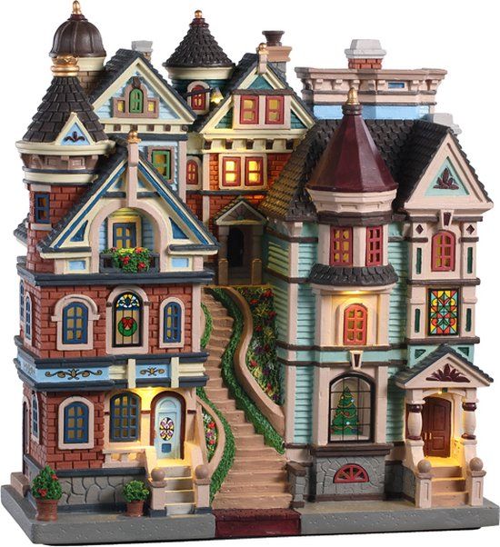Lemax Houses on a Hill - Verlicht gebouw - Werkt op batterijen - 26.5 cm