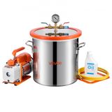 VEVOR vacuümpomp met 18,9 L vacuümkamer, 3,5 CFM 99 L/min, 180 W, 1-traps vacuümpomp, vacuümpompkit, 1,5 m slang, voor het stabiliseren van hout en het ontgassen van siliconenhars