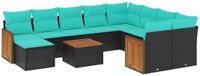 vidaXL 11-delige tuinbankset met kussens, zwart, polyrotan