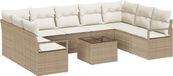 vidaXL Banc de jardin 10 pièces beige et crème poly-rattan