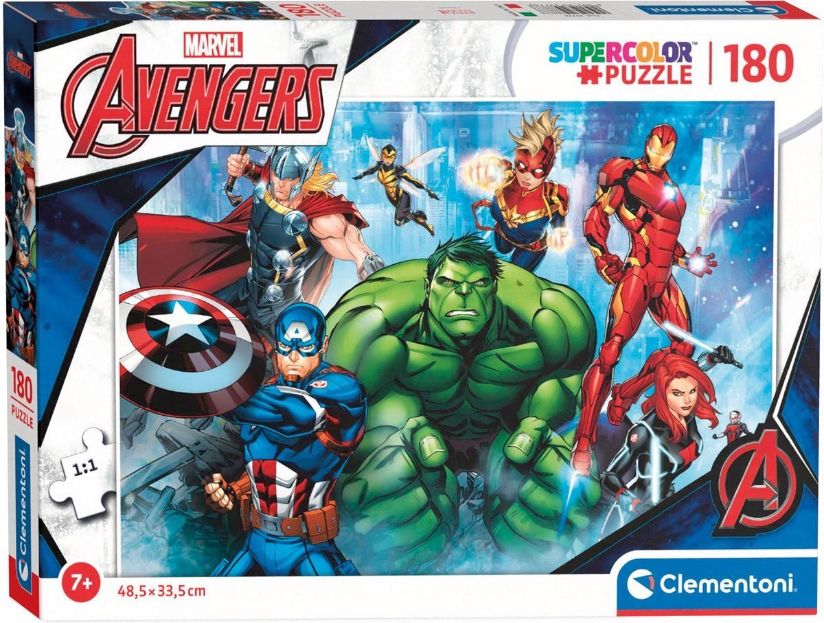 Clementoni Supercolor The Avengers-180-delig Made in Italy, kinderen 7 jaar, cartoon, Marvel, superhelden, meerkleurig, medium, 29778