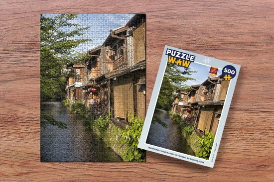 MuchoWow Puzzel Traditionele huizen langs het kanaal bij Kioto in Japan - Legpuzzel - Puzzel 500 stukjes