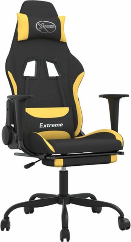 vidaXL Massage gamestoel met voetensteun stof zwart en geel