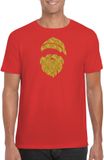 Bellatio Decorations Kerst T-shirt voor heren - Kerstman hoofd - rood - glitter goud - Kerstkleding XL