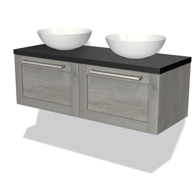 Maxaro Badkamermeubel Modulo Plato Grijs Eiken 120cm 2 Lades Mat Zwart