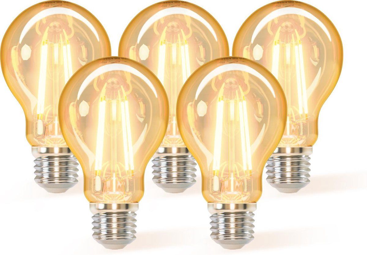 Aigostar LED Filament A60 4W - E27 - 2200K Amber - Set van 5
