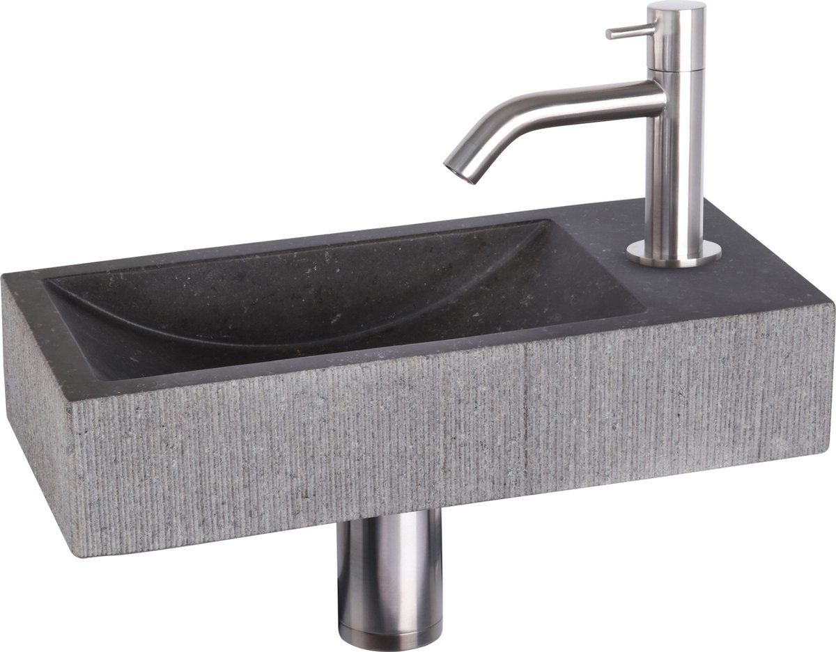 Differnz Ribble Fonteinset Bombai black natuursteen kraan gebogen mat chroom 38.402.18