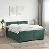 vidaXL Boxspringbed met matras en LED Donkergroen 160 x 200 cm fluweel