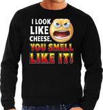 Bellatio Decorations Shoppartners Bv Funny emoticon sweater I look like cheese you smell like it zwart voor heren - Fun / cadeau trui L