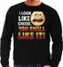 Bellatio Decorations Shoppartners Bv Funny emoticon sweater I look like cheese you smell like it zwart voor heren - Fun / cadeau trui L