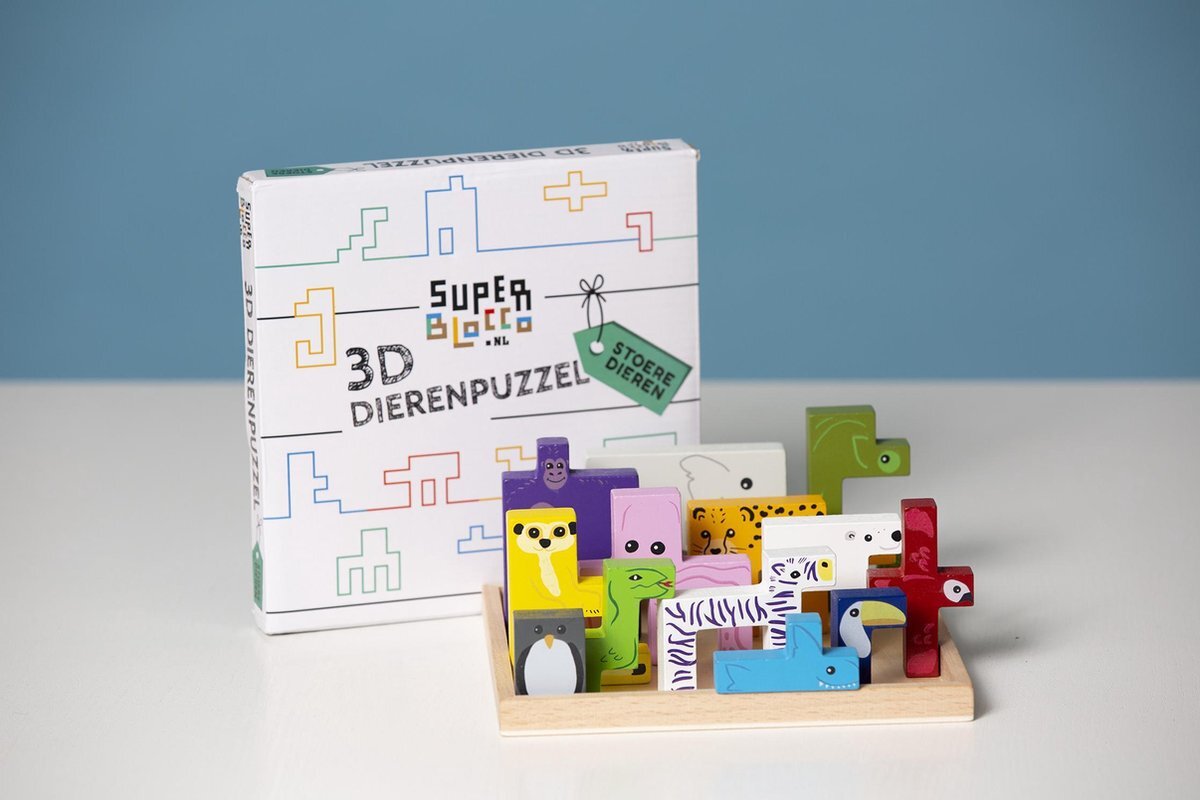 SuperBlocco Stoere Dieren 3D Puzzel - Vormenpuzzel -Duurzaam & Educatief