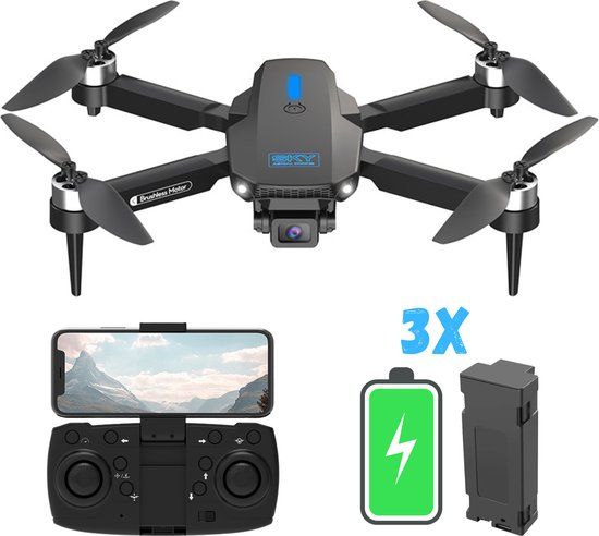 SefSay E88 Max Drone - Drone met dubbele HD camera - Borstelloze motoren - 3 batterijen en een opbergtas - Zwart