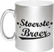 Bellatio Decorations Bol Stoerste broer tekst cadeau mok / beker met sterren - 330 ml - zilverkleurig - kado koffiemok / theebeker
