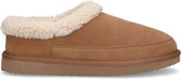 Manfield - Homme - Pantoufles en suède cognac imitation laine - Taille 43