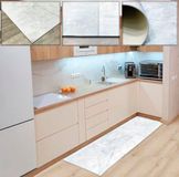Tadi & Imperio1979 Lang antislip vinyl tapijt, beige, ivoorkleurig, marmerpatroon, voor keuken, woonkamer, kantoor, grijs