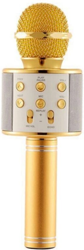 WT Trading Karaoke Microfoon - Draadloos - Bluetooth Verbinding - Goudkleurig - Voor de gezelligste feestjes
