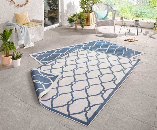 Bougari Modern vloerkleed Rimini 103123 80x350 cm Blauw & Crème