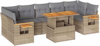 vidaXL 8-delige Loungeset met kussens, polyrattan, acacia, beige