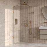 Brauer Void - Carving Douchecabine met Draaideur - Helder Glas - 90x90x200 cm - incl. Glascoating - PVD Goud Geborsteld