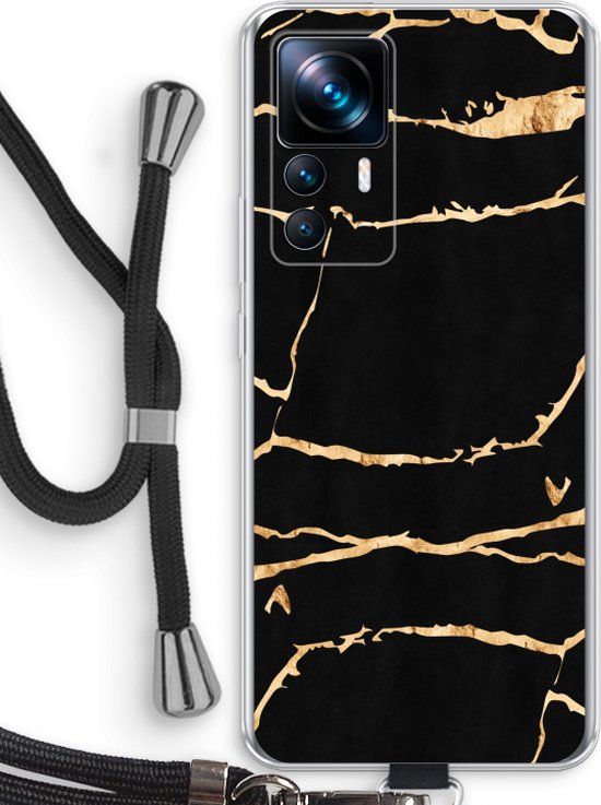 Case Company® - Xiaomi 12T Case with Cord - Gold Marble - Black Cord - Back Cover