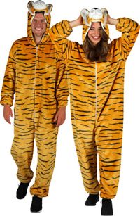 thetru Dieren Kostuum Tijger Volwassenen - Pluche - Dieren Onesie - Carnaval - Verkleedkleren Damen En Heren - Oranje/Zwart - Maat M/L